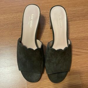Kate Spade Suede Olive Green Scallop Mules